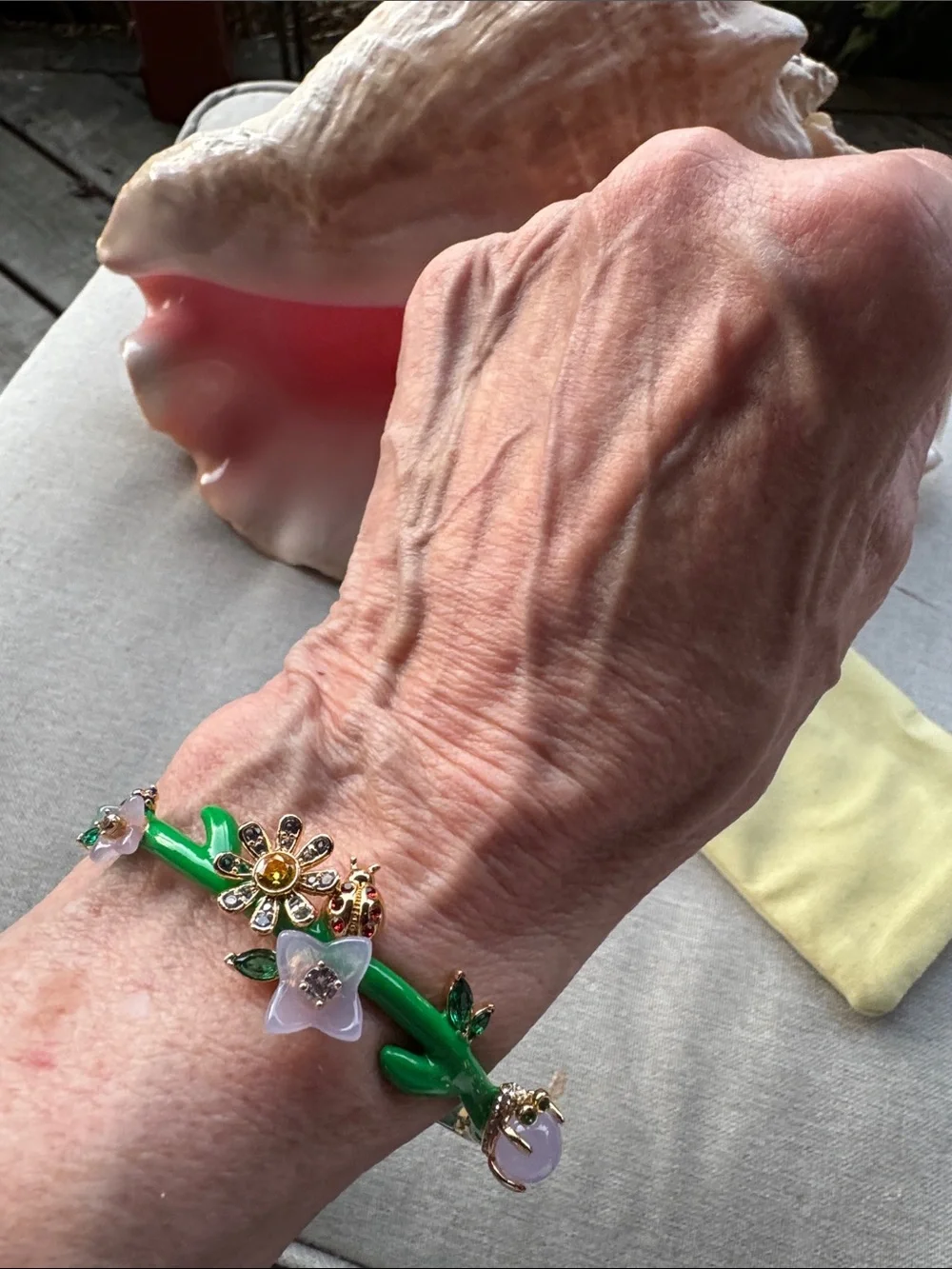 Kate Spade Bracelet Green Enamel With Rhinestones and Gemstones